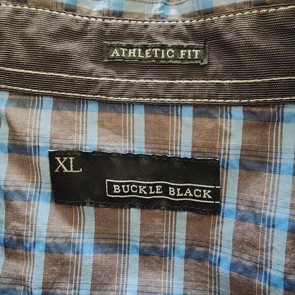 Buckle Black Athletic Fit blue brown plaid western style shirt mens size‎ XL - Picture 3 of 5